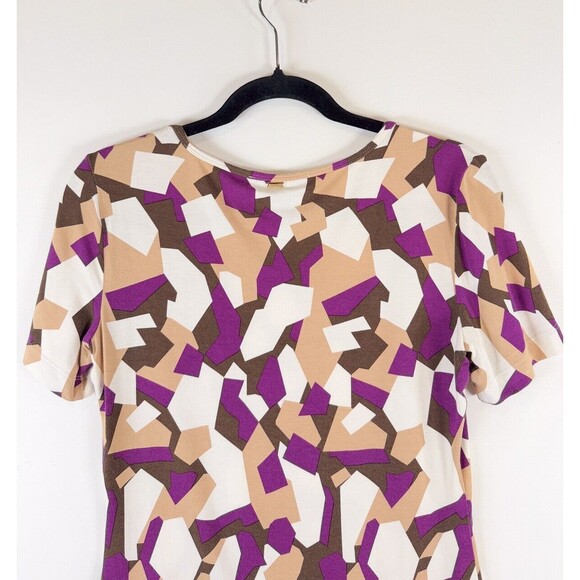 St John Womens Top Beige Abstract Short Sleeve Stretch Blouse Casual Size Small - Picture 9 of 11